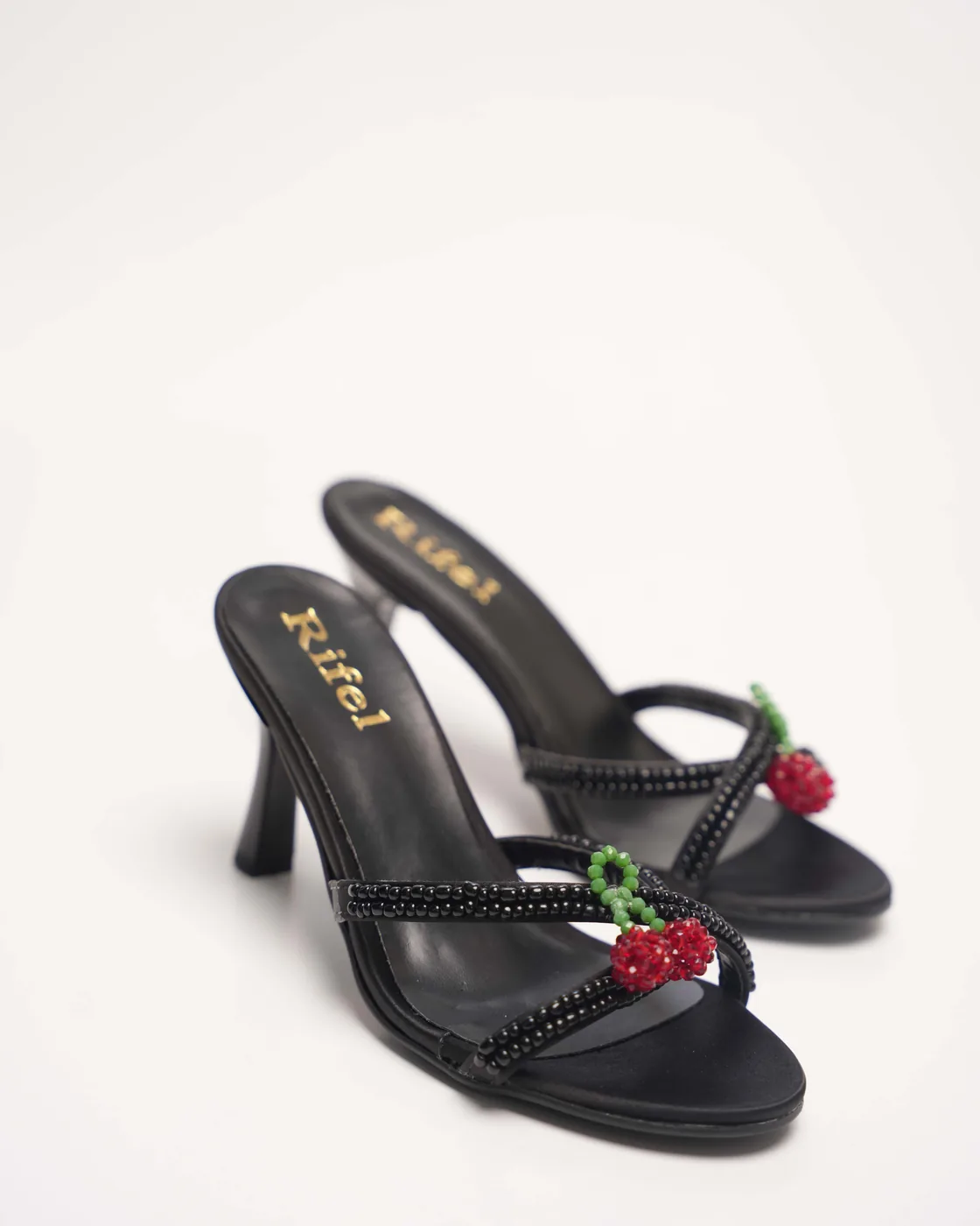 Rifel Mules à Talon Cerise Perles — Vue latérale